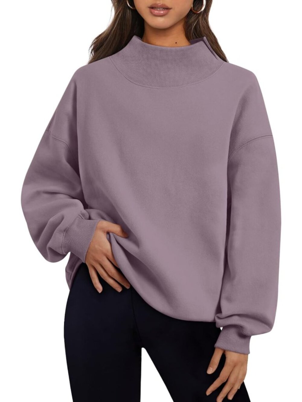Chic Women's Mock Neck Oversized Sweatshirt - Trendy Fall Pullover Outfit